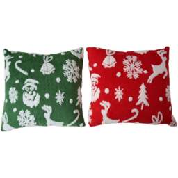 Living and Home Red and Green Plush Christmas Throw Pillow 45 x 45cm 2 Pack - Size: 13 x 45 x 45cm - Red + Green - Wilko
