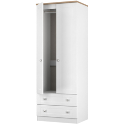 Crowndale Sussex 2 Door 2 Drawer White Ash and Bardolino Oak Tall Wardrobe Ready Assembled - White Ash & Bardolino Oak - Wilko - thumbnail 5