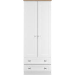 Crowndale Sussex 2 Door 2 Drawer White Ash and Bardolino Oak Tall Wardrobe Ready Assembled - White Ash & Bardolino Oak - Wilko - thumbnail 3