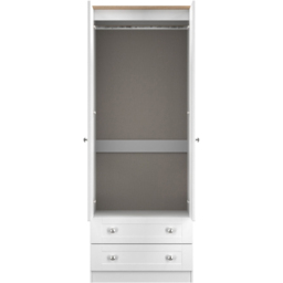 Crowndale Sussex 2 Door 2 Drawer White Ash and Bardolino Oak Tall Wardrobe Ready Assembled - White Ash & Bardolino Oak - Wilko - thumbnail 6
