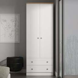 Crowndale Sussex 2 Door 2 Drawer White Ash and Bardolino Oak Tall Wardrobe Ready Assembled - White Ash & Bardolino Oak - Wilko - thumbnail 1