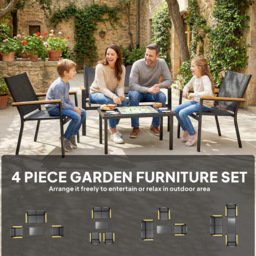 Outsunny 4 Seater Black Garden Sofa Lounge Set - Wilko - thumbnail 6
