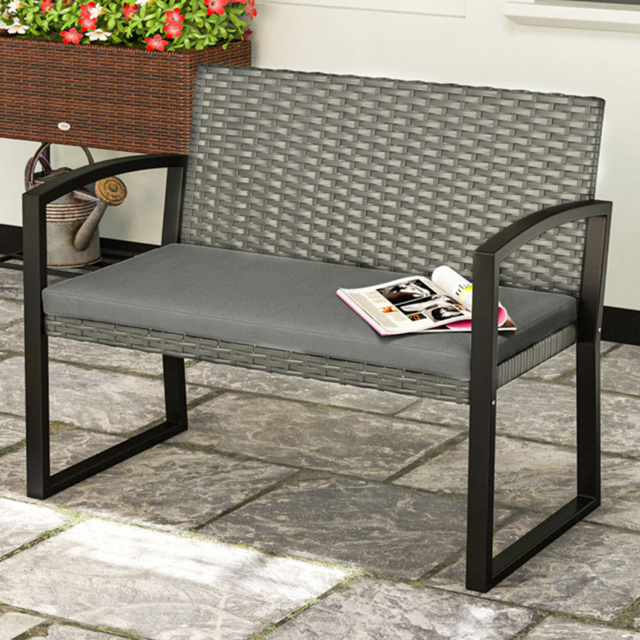 Outsunny 2 Seater Dark Grey Rattan Garden Bench with Cushion - Size: 78 x 58 x 103cm - Wilko - image 1