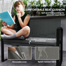 Outsunny 2 Seater Dark Grey Rattan Garden Bench with Cushion - Size: 78 x 58 x 103cm - Wilko - thumbnail 7