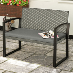 Outsunny 2 Seater Dark Grey Rattan Garden Bench with Cushion - Size: 78 x 58 x 103cm - Wilko - thumbnail 1
