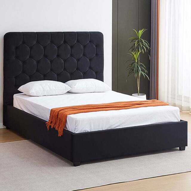 Seconique Madison Double Black Velvet Fabric Bed Frame - Wilko - image 1