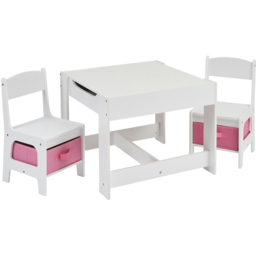 Liberty House Toys Kids White and Pink Table and 2 Chairs Set with Storage Bins - Size: 48 x 60 x 60cm - Wilko - thumbnail 3