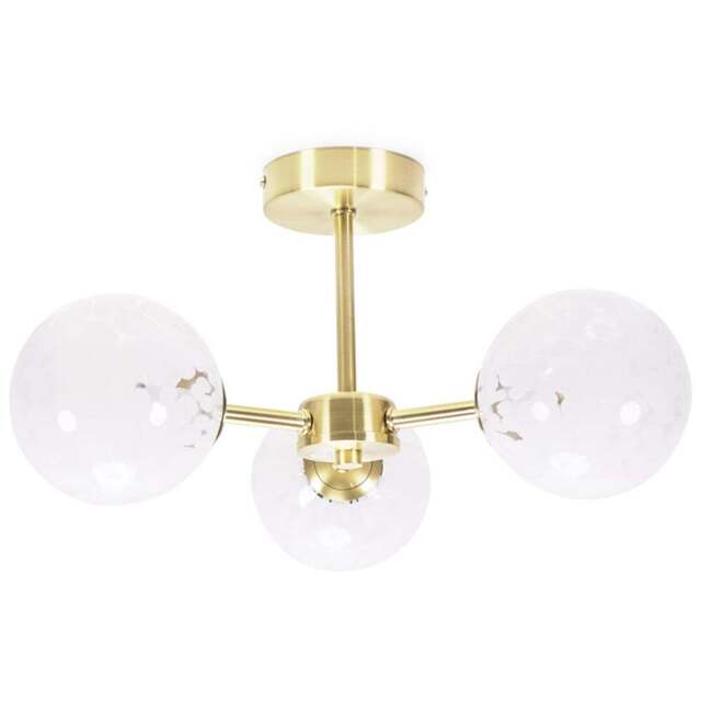 ValueLights India White 3 Way Confetti Glass Flush LED Ceiling Light - Size: 22 x 35 x 35cm - Gold - Wilko - image 1