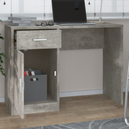 vidaXL Single Door Single Drawer Computer Desk Concrete Grey - Size: 73 x 100 x 40cm - Wilko