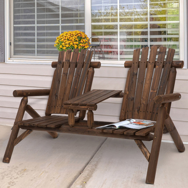 Outsunny Carbonised Brown Wooden Companion Seat - Size: 2 Seater - Wilko - image 1
