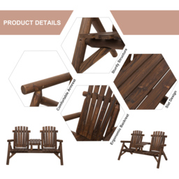 Outsunny Carbonised Brown Wooden Companion Seat - Size: 2 Seater - Wilko - thumbnail 5