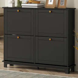HOMCOM 4 Flip Down Drawer Black Narrow Shoe Cabinet - Size: 87 x 23.5 cm x 119.5 cm - Wilko - thumbnail 1