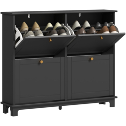 HOMCOM 4 Flip Down Drawer Black Narrow Shoe Cabinet - Size: 87 x 23.5 cm x 119.5 cm - Wilko - thumbnail 3