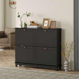 HOMCOM 4 Flip Down Drawer Black Narrow Shoe Cabinet - Size: 87 x 23.5 cm x 119.5 cm - Wilko - thumbnail 5