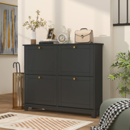 HOMCOM 4 Flip Down Drawer Black Narrow Shoe Cabinet - Size: 87 x 23.5 cm x 119.5 cm - Wilko - thumbnail 6