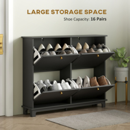 HOMCOM 4 Flip Down Drawer Black Narrow Shoe Cabinet - Size: 87 x 23.5 cm x 119.5 cm - Wilko - thumbnail 7