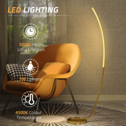 Portland Gold Tone Arched LED Strip Floor Lamp - Size: 147 x 25 x 46cm - Wilko - thumbnail 7