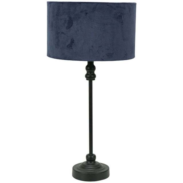 ValueLights Maggie Navy Blue Velvet and Black Drum Shade Candlestick LED Table Lamp - Size: 50 x 25 x 25cm - Wilko - image 1