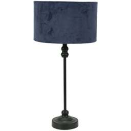 ValueLights Maggie Navy Blue Velvet and Black Drum Shade Candlestick LED Table Lamp - Size: 50 x 25 x 25cm - Wilko - thumbnail 1