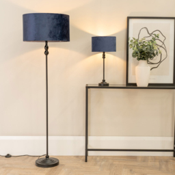 ValueLights Maggie Navy Blue Velvet and Black Drum Shade Candlestick LED Table Lamp - Size: 50 x 25 x 25cm - Wilko - thumbnail 5