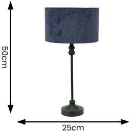 ValueLights Maggie Navy Blue Velvet and Black Drum Shade Candlestick LED Table Lamp - Size: 50 x 25 x 25cm - Wilko - thumbnail 7