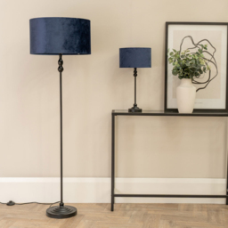 ValueLights Maggie Navy Blue Velvet and Black Drum Shade Candlestick LED Table Lamp - Size: 50 x 25 x 25cm - Wilko - thumbnail 6