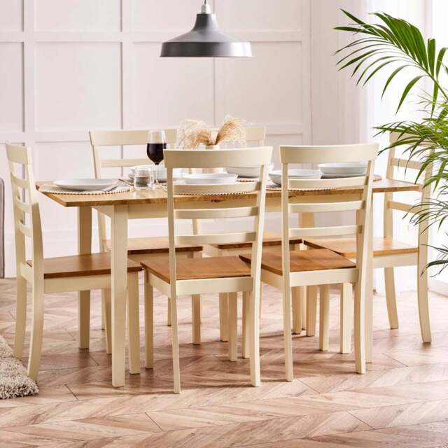 Furniturebox Salisbury Walton 6 Seater Extending Dining Set Cream - Wilko - image 1