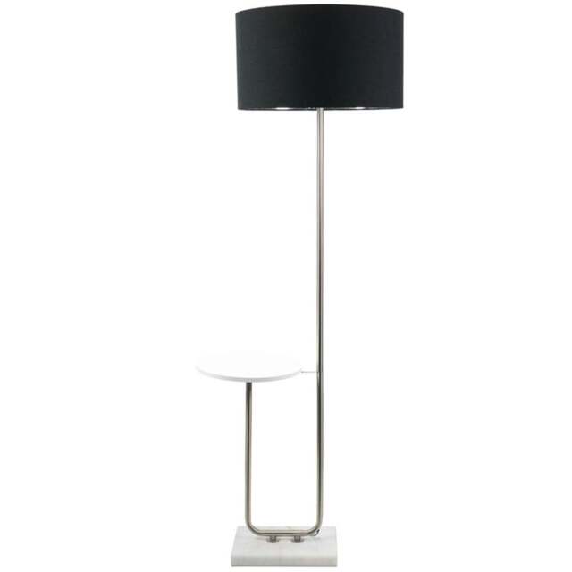 ValueLights Tavel Chrome LED Floor Lamp Table with Black and Chrome Lamp Shade - Size: 146 x 54 x 35cm - Silver - Wilko - image 1