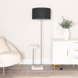 ValueLights Tavel Chrome LED Floor Lamp Table with Black and Chrome Lamp Shade - Size: 146 x 54 x 35cm - Silver - Wilko - thumbnail 3