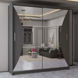 Sliding Wardrobes 4U California 2 Door Grey Wide Curved Mirrored Wardrobe 203cm - Wilko - thumbnail 1
