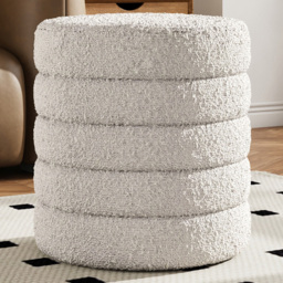 Living and Home Cream Upholstered Tufted Round Storage Ottoman - Size: 49 x 45 x 45cm - Wilko