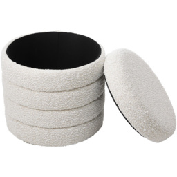 Living and Home Cream Upholstered Tufted Round Storage Ottoman - Size: 49 x 45 x 45cm - Wilko - thumbnail 4