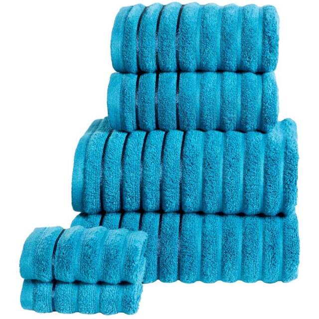 Rapport Home Teal Ribbed Cotton Bath Towel - Size: 5 x 70 x 120cm - Blue - Wilko - image 1