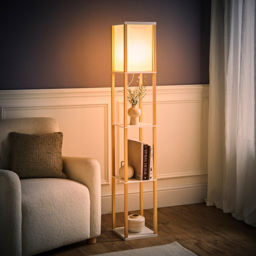 ValueLights Struttura 3 Shelf Fabric Shade Oak Shelving Unit Floor Lamp - Size: 159 x 26 x 26cm - Brown - Wilko - thumbnail 7