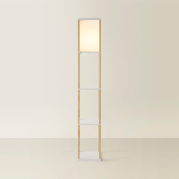 ValueLights Struttura 3 Shelf Fabric Shade Oak Shelving Unit Floor Lamp - Size: 159 x 26 x 26cm - Brown - Wilko - thumbnail 6
