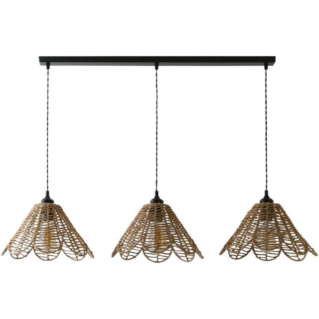 ValueLights Vine Rattan Flower Shade 3 Drop Matte Black Diner LED Ceiling Pendant Light - Size: 126 x 106 x 32cm - Wilko - image 1