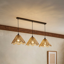 ValueLights Vine Rattan Flower Shade 3 Drop Matte Black Diner LED Ceiling Pendant Light - Size: 126 x 106 x 32cm - Wilko - thumbnail 3
