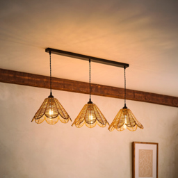 ValueLights Vine Rattan Flower Shade 3 Drop Matte Black Diner LED Ceiling Pendant Light - Size: 126 x 106 x 32cm - Wilko - thumbnail 7