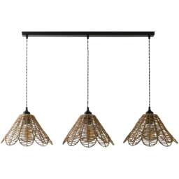 ValueLights Vine Rattan Flower Shade 3 Drop Matte Black Diner LED Ceiling Pendant Light - Size: 126 x 106 x 32cm - Wilko