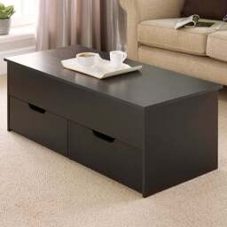 Home Source Bruges 2 Drawer Single Shelf Black Lift Up Coffee Table - Size: 40 x 105 x 45cm - Wilko