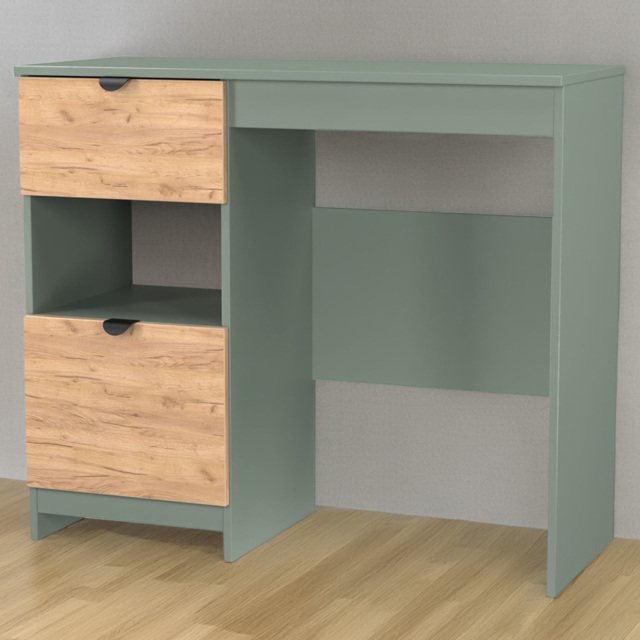 Crowndale Bora 2 Drawer Single Shelf Gold Oak and Reed Green Vanity - Size: 39 x 95 x 80cm - Wilko - image 1