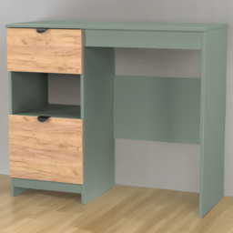 Crowndale Bora 2 Drawer Single Shelf Gold Oak and Reed Green Vanity - Size: 39 x 95 x 80cm - Wilko