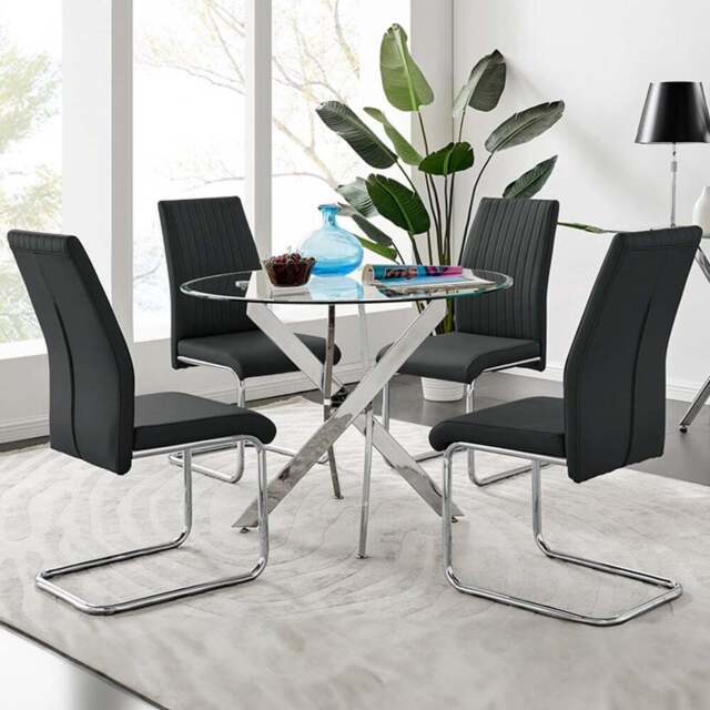 Furniturebox Arona Fontana 4 Seater Round Dining Set Black and Chrome - Wilko - image 1