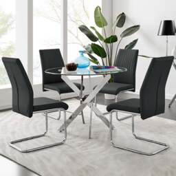Furniturebox Arona Fontana 4 Seater Round Dining Set Black and Chrome - Wilko - thumbnail 1