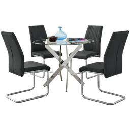 Furniturebox Arona Fontana 4 Seater Round Dining Set Black and Chrome - Wilko - thumbnail 3