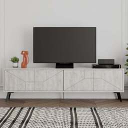 Decortie Dune 4 Door Ancient White TV Unit - Size: 50.0  x 180.0  x 29.6 cm - Wilko