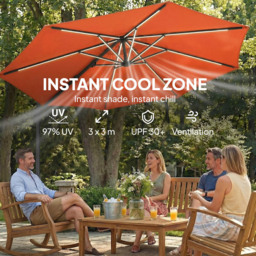 Outsunny Orange Garden Cantilever Parasol with Solar Light 3m - Wilko - thumbnail 6