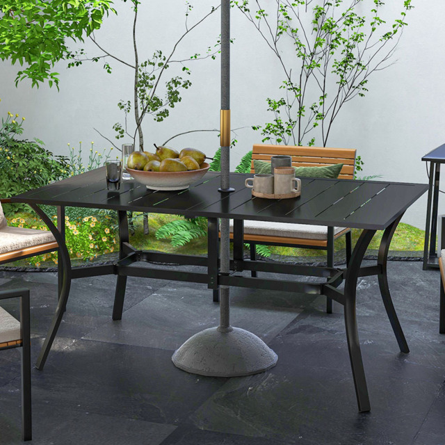 Outsunny 6 Seater Rectangle Garden Dining Table with Parasol Hole Black - Wilko - image 1