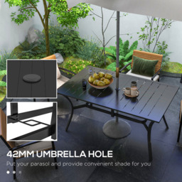 Outsunny 6 Seater Rectangle Garden Dining Table with Parasol Hole Black - Wilko - thumbnail 6
