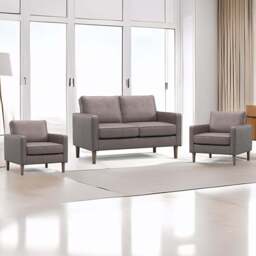 Bexhill 4 Seater Grey Faux Leather Sofa Suite - Wilko